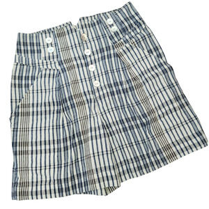 ALIX OF BOHEMIA Petra plaid cotton high waist button fly shorts blue cream Sz S